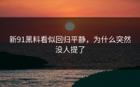 新91黑料看似回归平静，为什么突然没人提了