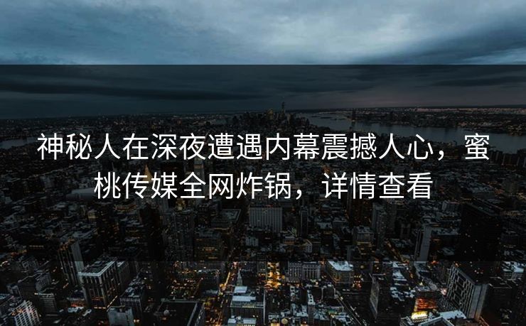 神秘人在深夜遭遇内幕震撼人心，蜜桃传媒全网炸锅，详情查看