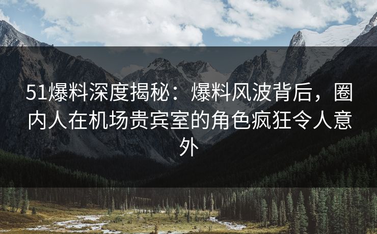 51爆料深度揭秘：爆料风波背后，圈内人在机场贵宾室的角色疯狂令人意外