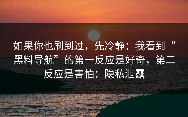 如果你也刷到过,先冷静:我看到“黑料导航”的第一反应是好奇,第二反应是害怕:隐私泄露 如果你也刷到过,先冷静:我看到“黑料导航”的第一反应是好奇,第二反应是害怕:隐私泄露