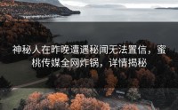 神秘人在昨晚遭遇秘闻无法置信，蜜桃传媒全网炸锅，详情揭秘