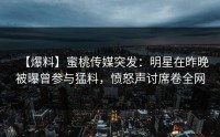 【爆料】蜜桃传媒突发：明星在昨晚被曝曾参与猛料，愤怒声讨席卷全网